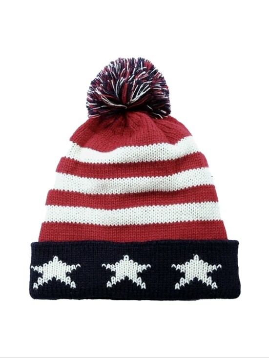 zoeserendipity Accessories - American Flag Knit Colorblock Beannie with Pom Unisex Cap